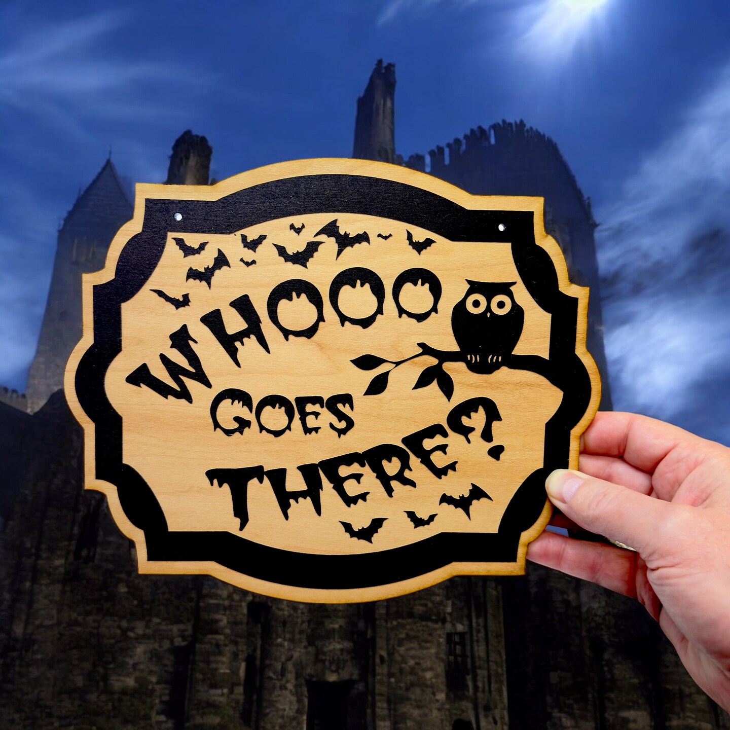 Whooo Goes There Owl - Black Halloween Door Sign 10x8 Whooo Goes There Owl - Black Halloween Door Sign 10x8