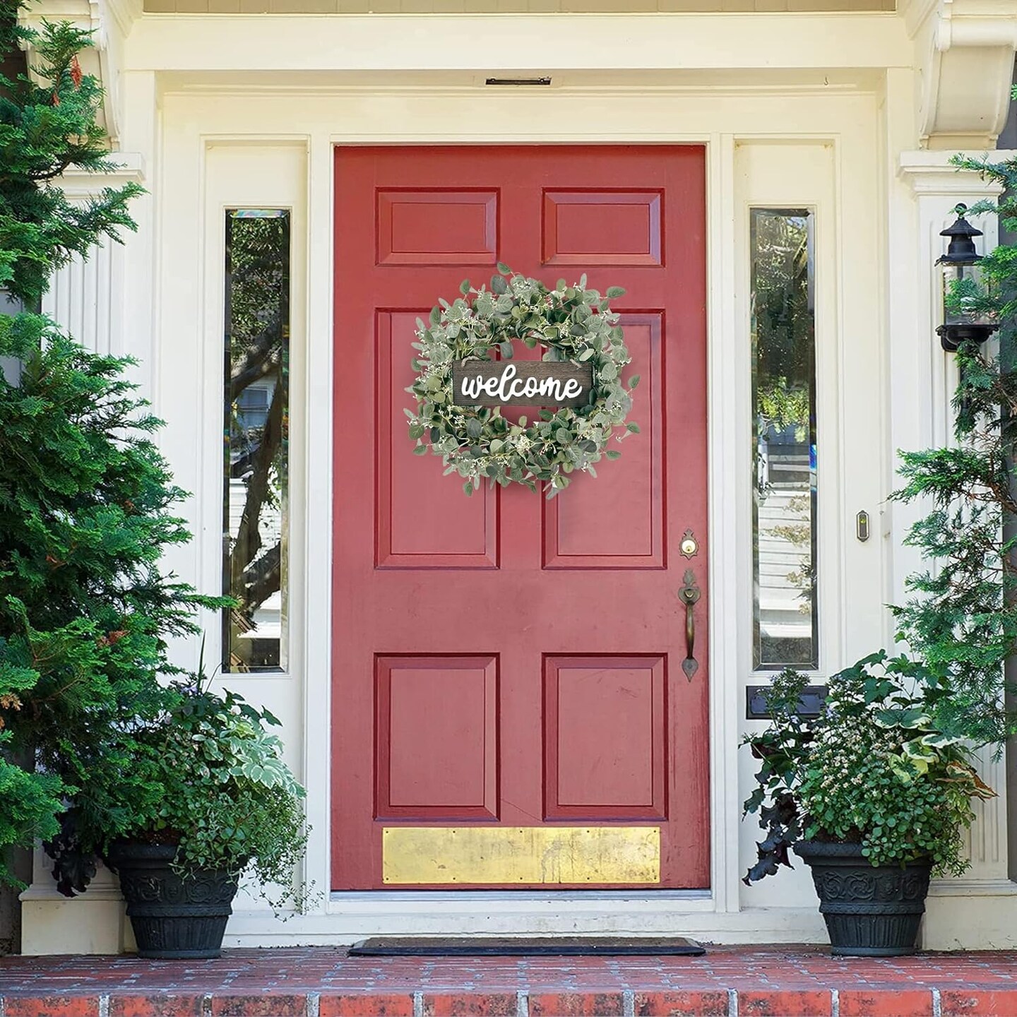 20-inch Green Eucalyptus Wreath with &#x22;Welcome&#x22; Sign &#x2013; Front Door Decor