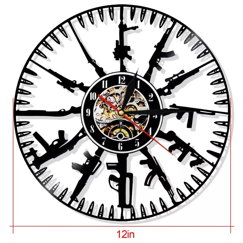 12inch Vinyl Record Clock 7-Color LED Light Bullets Guns Luminous Wall Clock