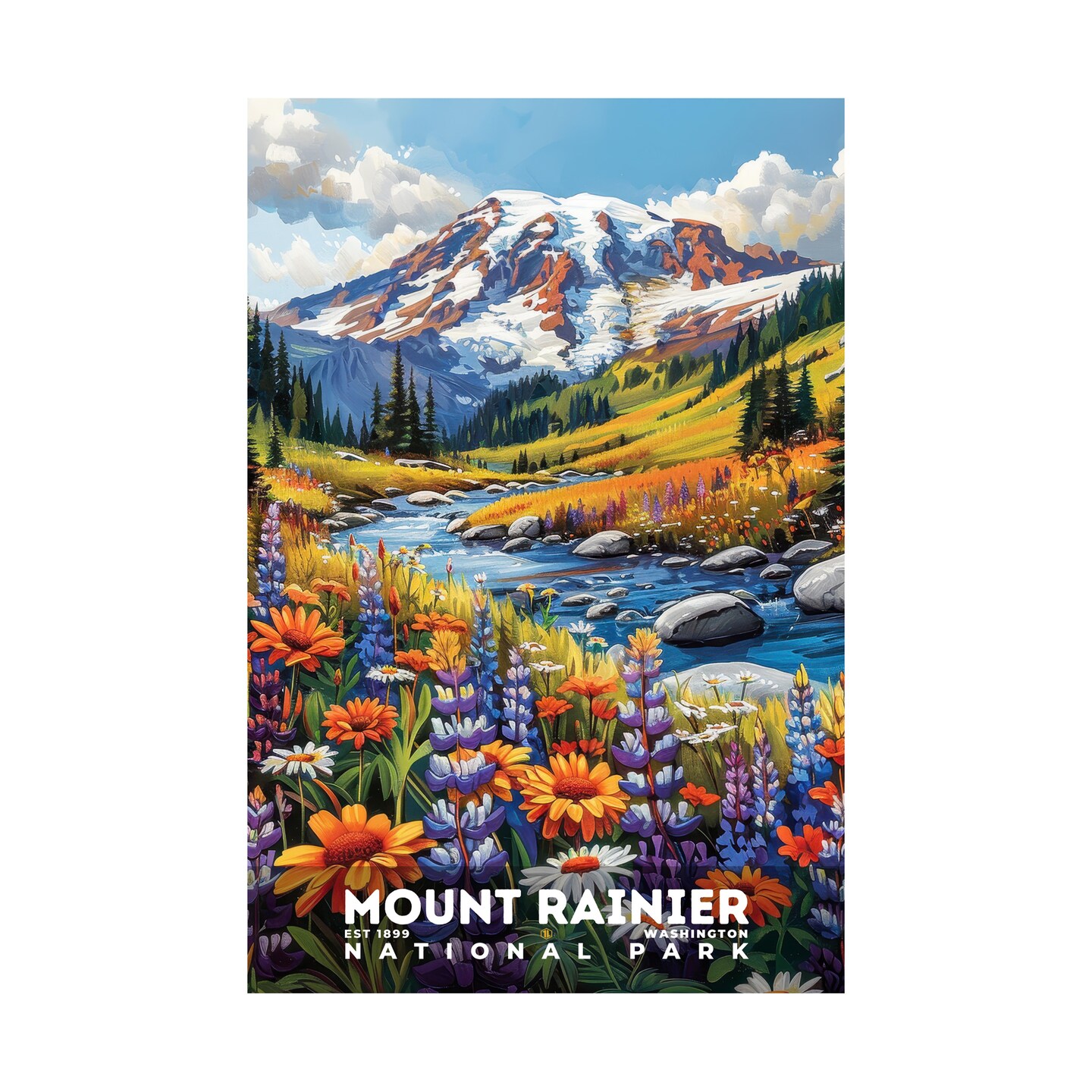 Mount Rainer Poster Mount Rainier National Park Poster, Travel Art, Office Poster, Home ...