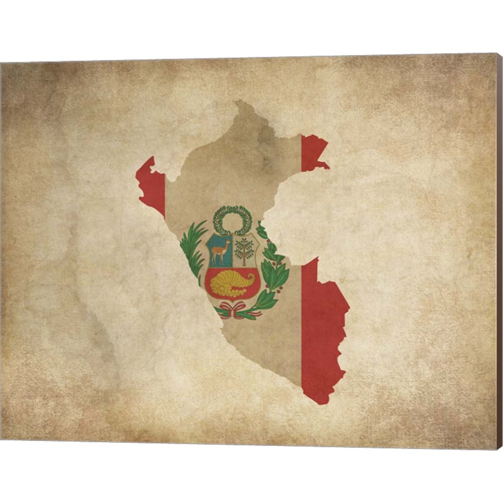 Map with Flag Overlay Peru by Color Me Happy 20" x 16" Canvas Wall Art