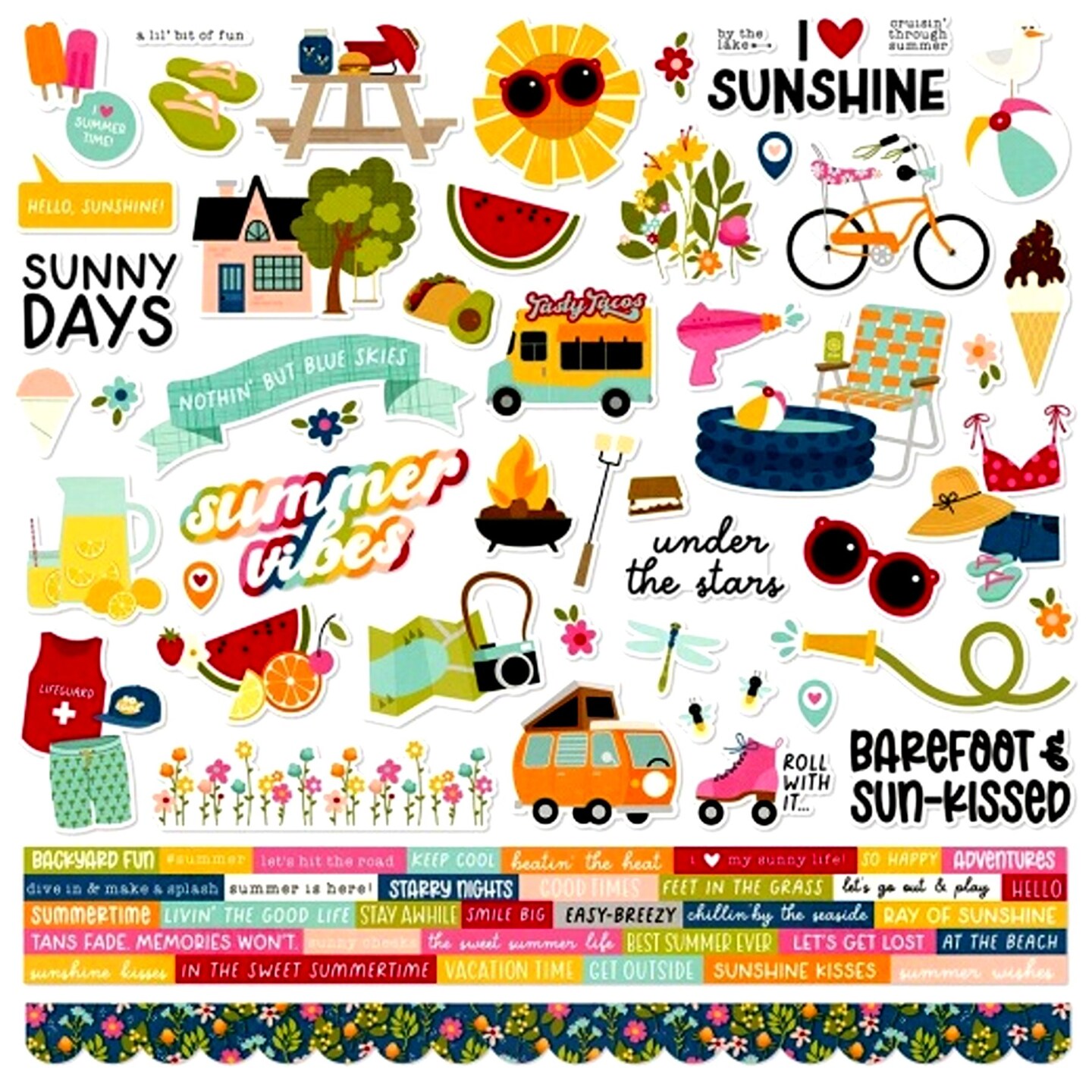 Simple Stories 12 x 12 Summer Lovin&#x27; Cardstock Element Stickers