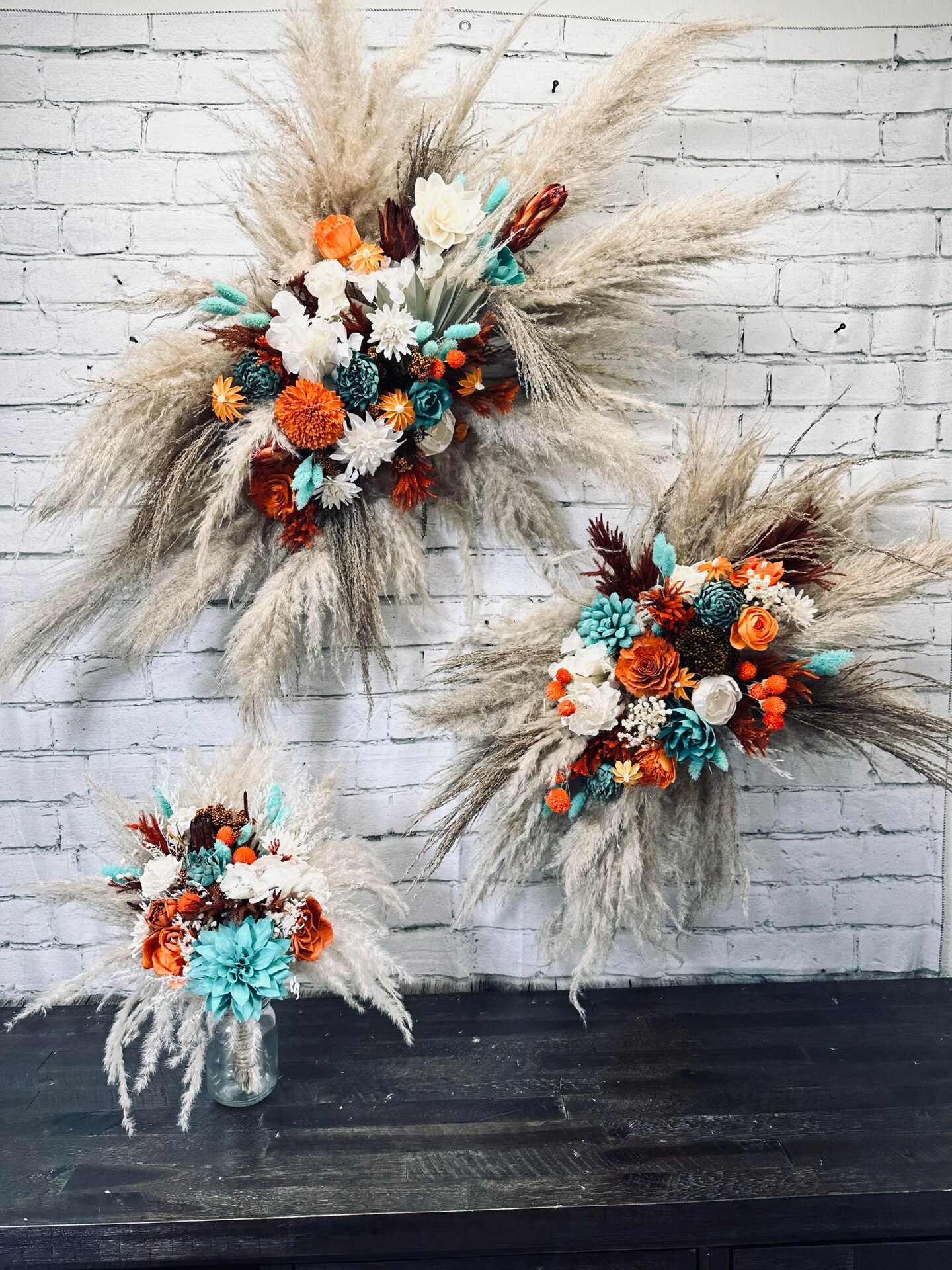 Aqua Delight - Boho, Pampas, Bright Orange, Burnt Orange, Aqua, White - image12