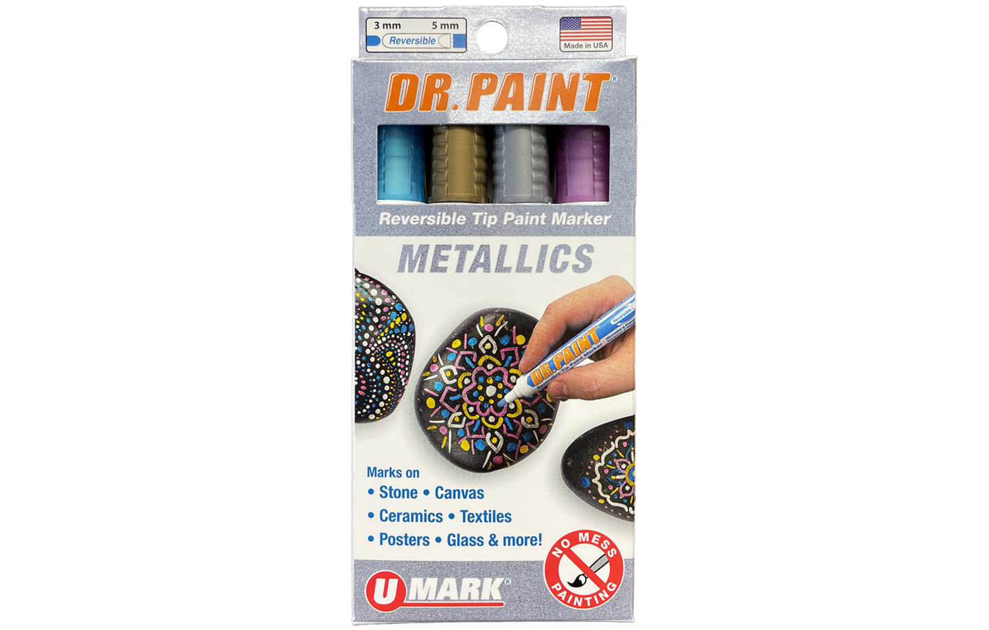 U-Mark DR. PAINT™ REVERSIBLE TIP PAINT MARKER - 1 ea. Silver, Gold, Metallic Blue, Metallic Pink