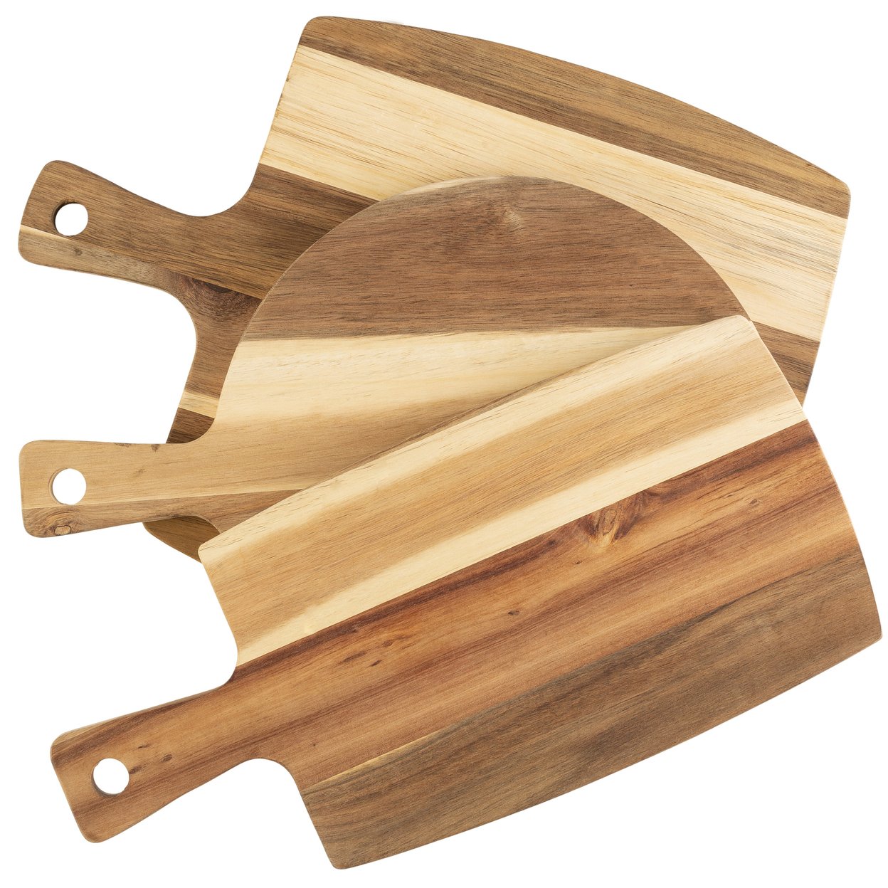 Acacia Wood Cutting Board Set 3 Piece Kitchen Prep With Handles Natural Brown