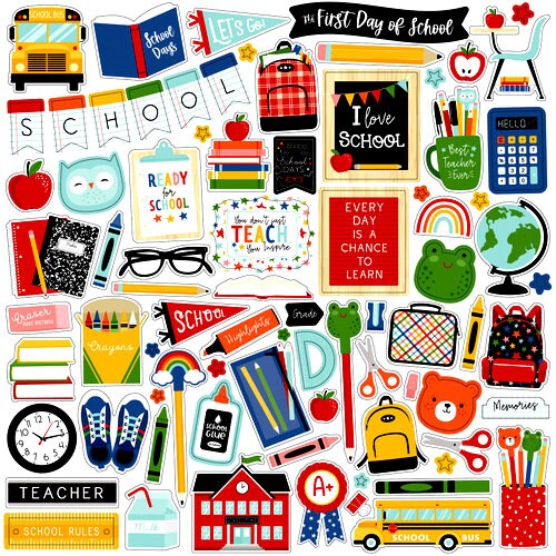 Echo Park I Love School 12 X 12 Cardstock Element Sticker Sheet