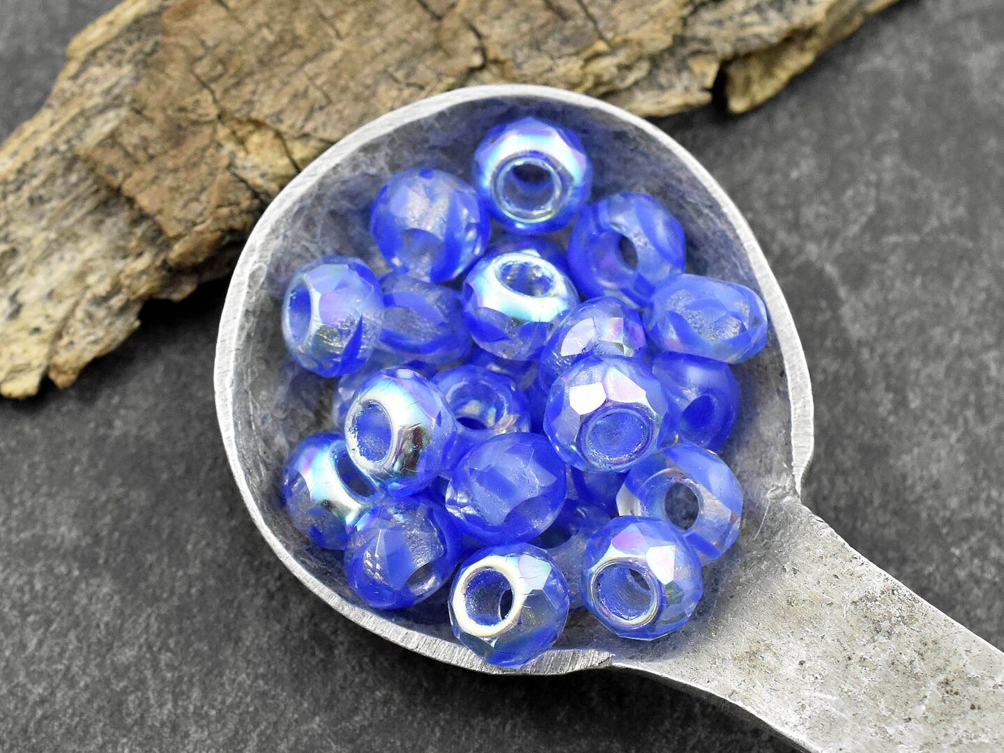 *25* 6x9mm Crystal Sapphire AB Faceted Large Hole Rondelle Roller Beads