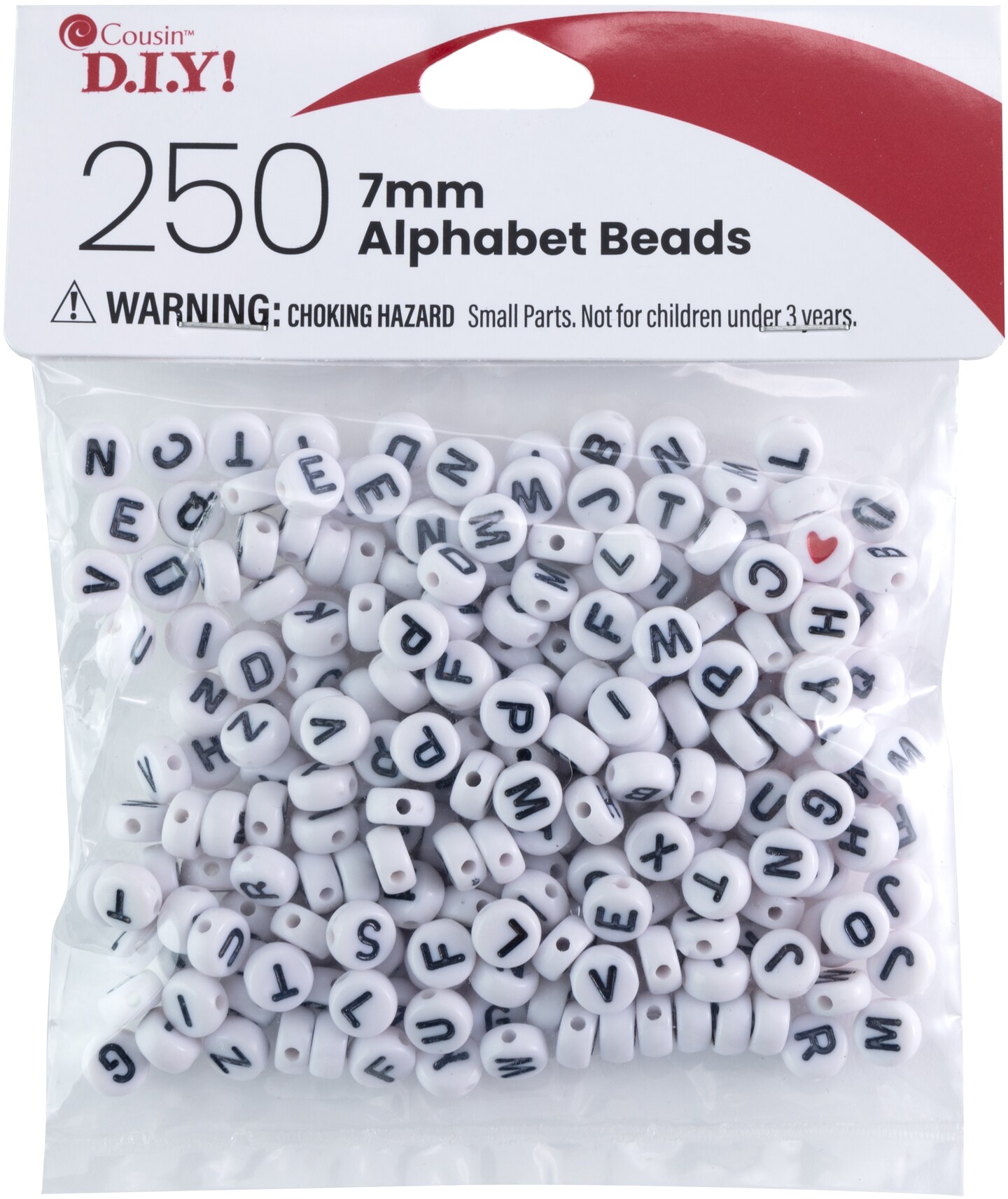 CousinDIY Alphabet Beads 7mm 250/Pkg-White Round With Black Letter