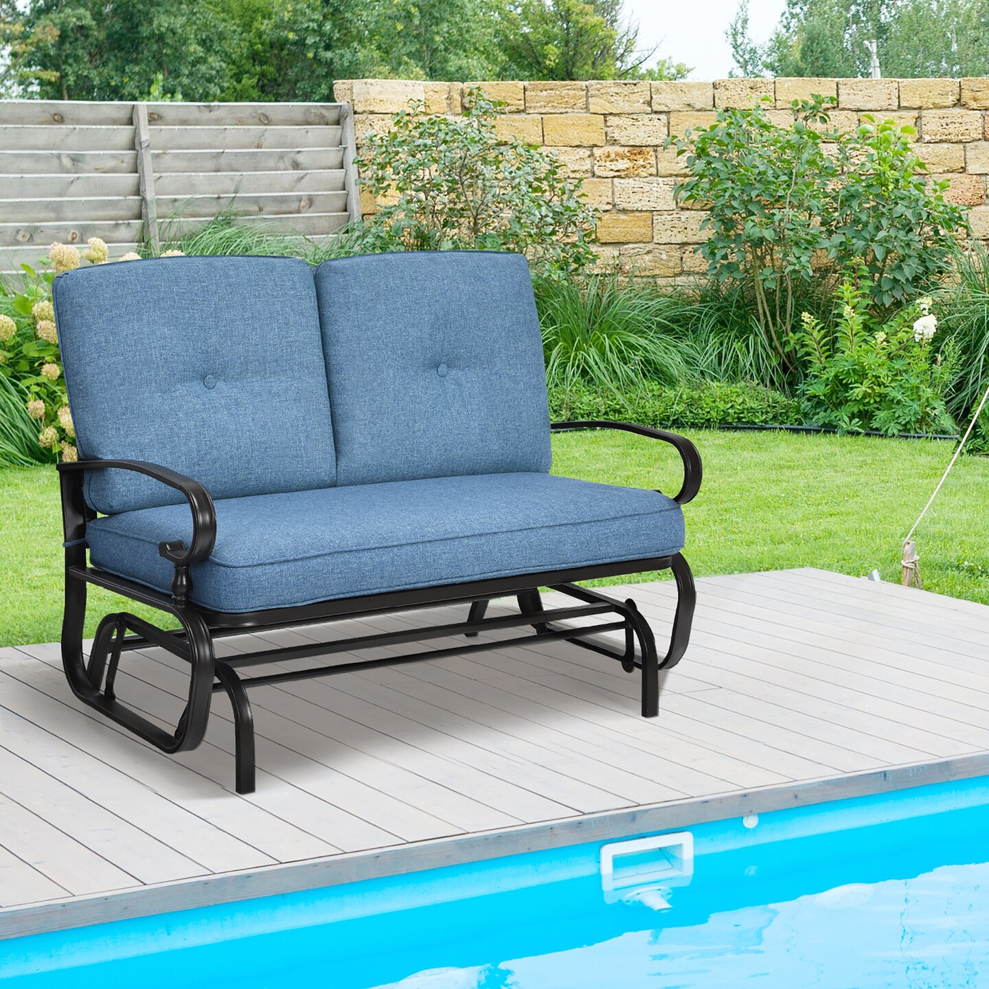 Costway 2-Person Outdoor Swing Glider Chair Bench Loveseat Cushioned Sofa Blue/Beige/Grey/Navy