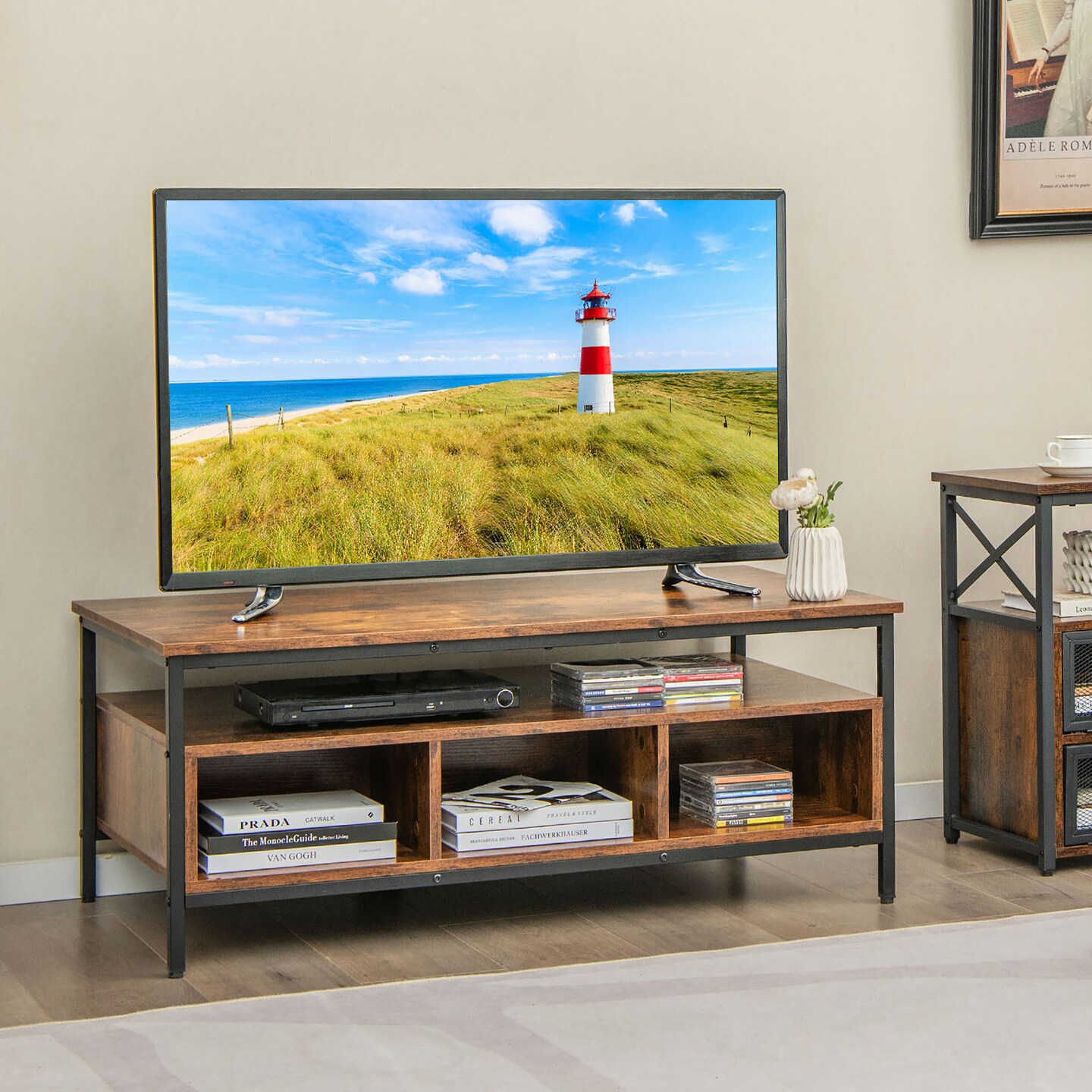 Costway Industrial Coffee Table with Open Storage Metal Frame Center Table for Living Room