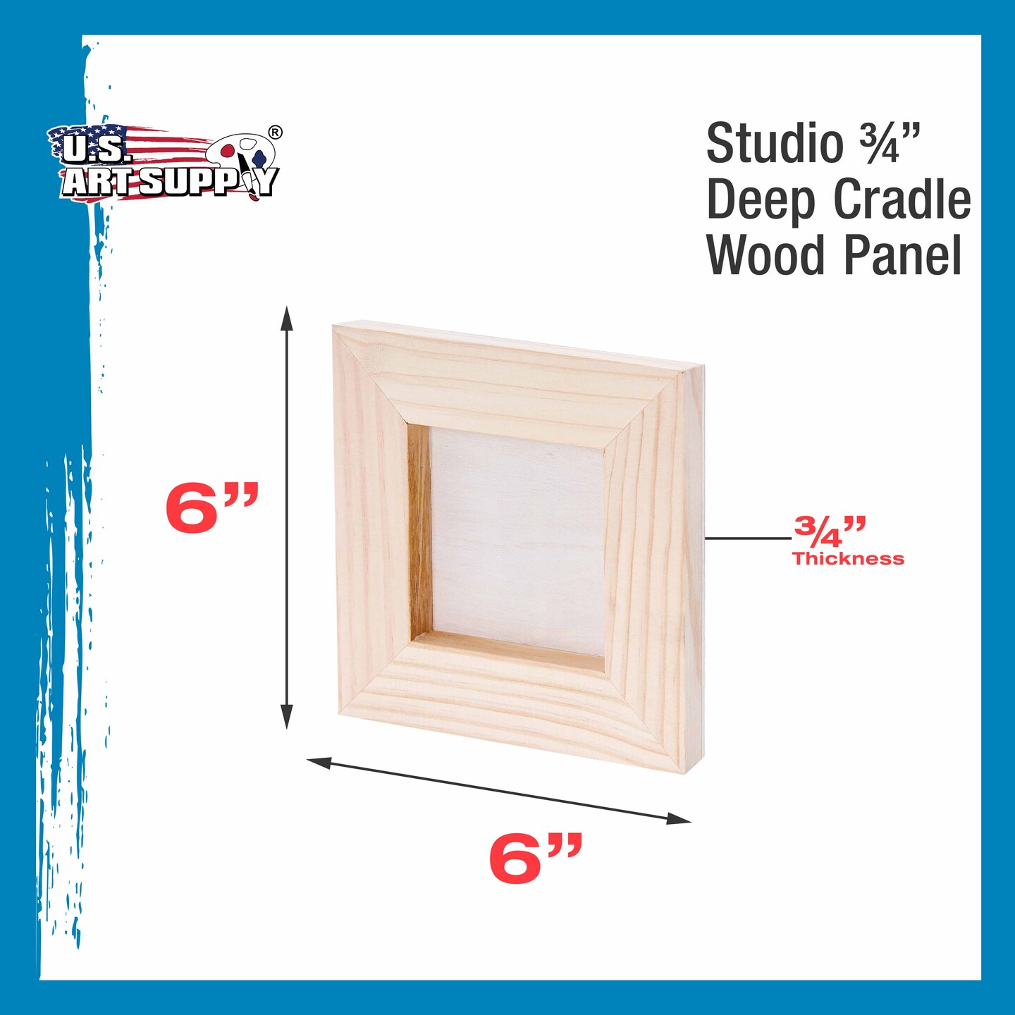 6&#x22; x 6&#x22; Birch Wood Paint Pouring Panel Boards, Studio 3/4&#x22; Deep Cradle (Pack of 5) - Artist Wooden Wall Canvases - Painting Mixed-Media, Acrylic, Oil