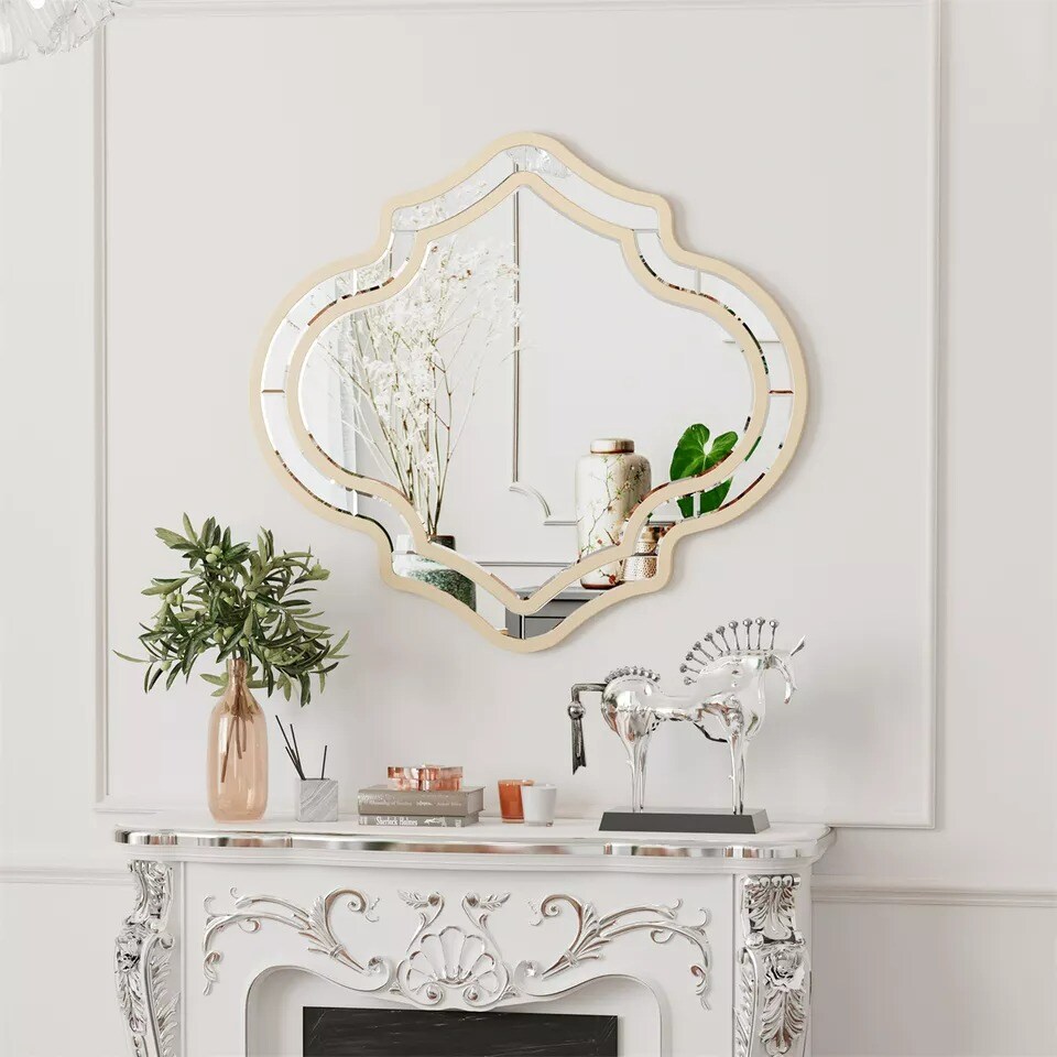 35&#x27;&#x27; Creative Auspicious Clouds Shape Wall Mirror Golden Rim Decor Accent Mirror