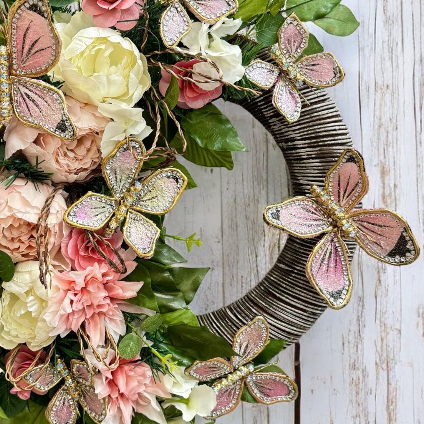 Blushing Butterfly Meadow Wreath 23" - Handmade Wedding, Spring Decor, Mother's day gift - Final sale / Non-returnable and Non-refundable