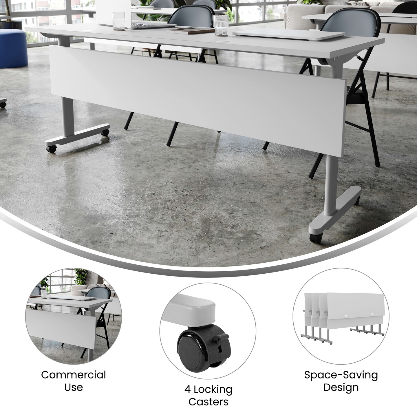 Emma and Oliver Hahn Heavy-Duty Flip Top Training Table with Nesting Design, Privacy Panel, T-Legs, Tabletop, Metal Frame
