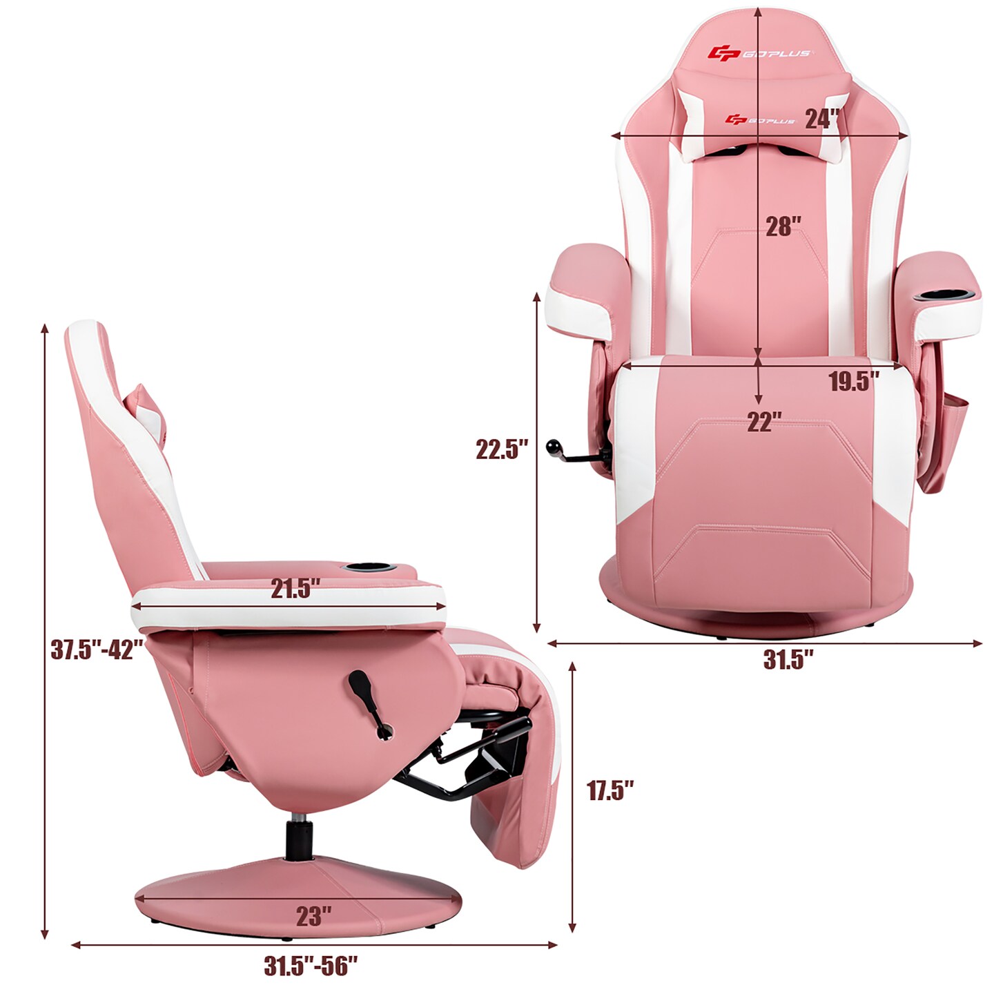 Goplus Massage Gaming Recliner Reclining Racing Chair Swivel BlackGrayBlueRed Pink