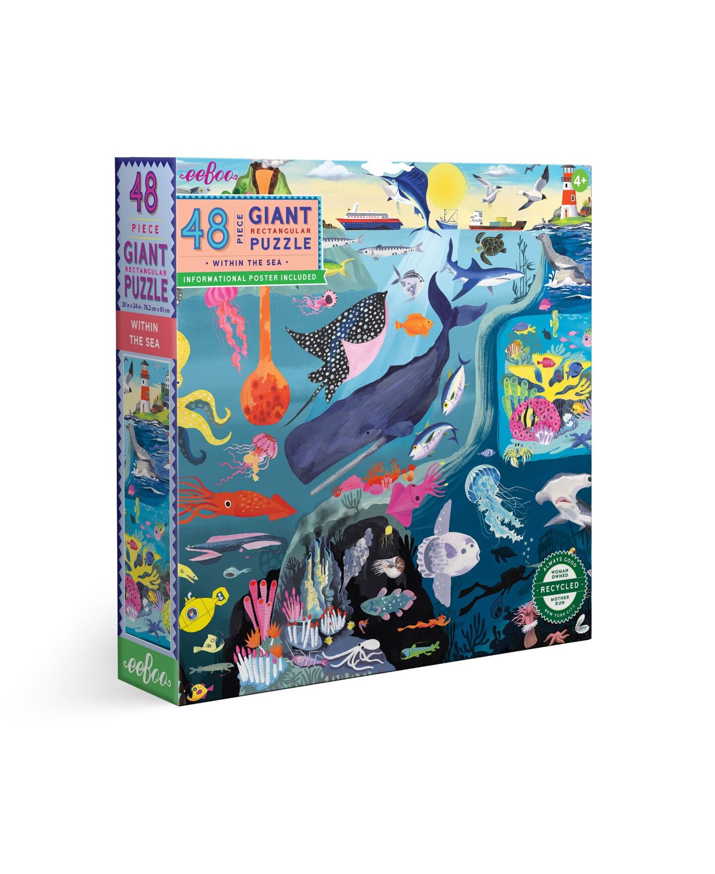 eeBoo Within the Sea 48 Piece Giant Floor Jigsaw Puzzle, 30&#x22; x 24&#x22; Puzzle, Ages 4 and Up