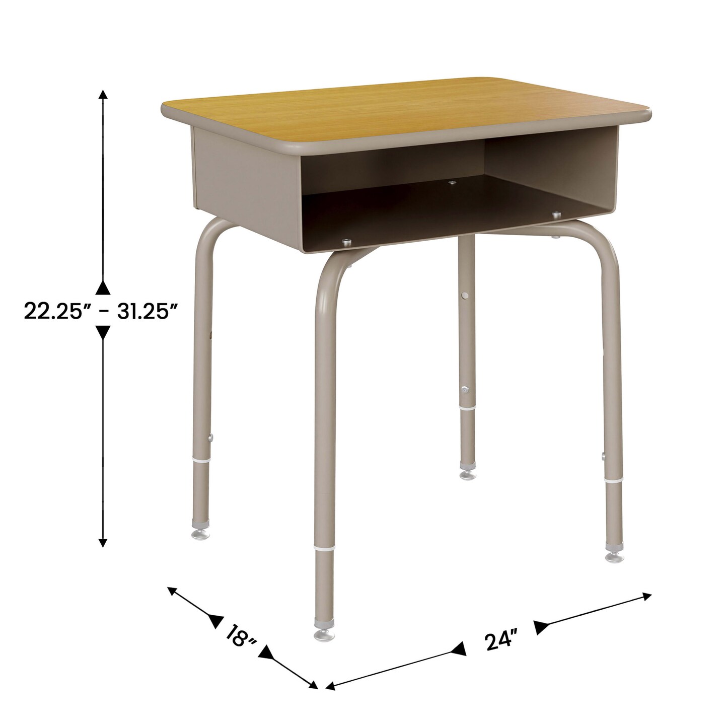 Emma and Oliver Jacobs Desk/Chair Set with Metal Open Front Storage Box, Desktop, Metal Frame and Stackable Flex Comfort Classroom Chair