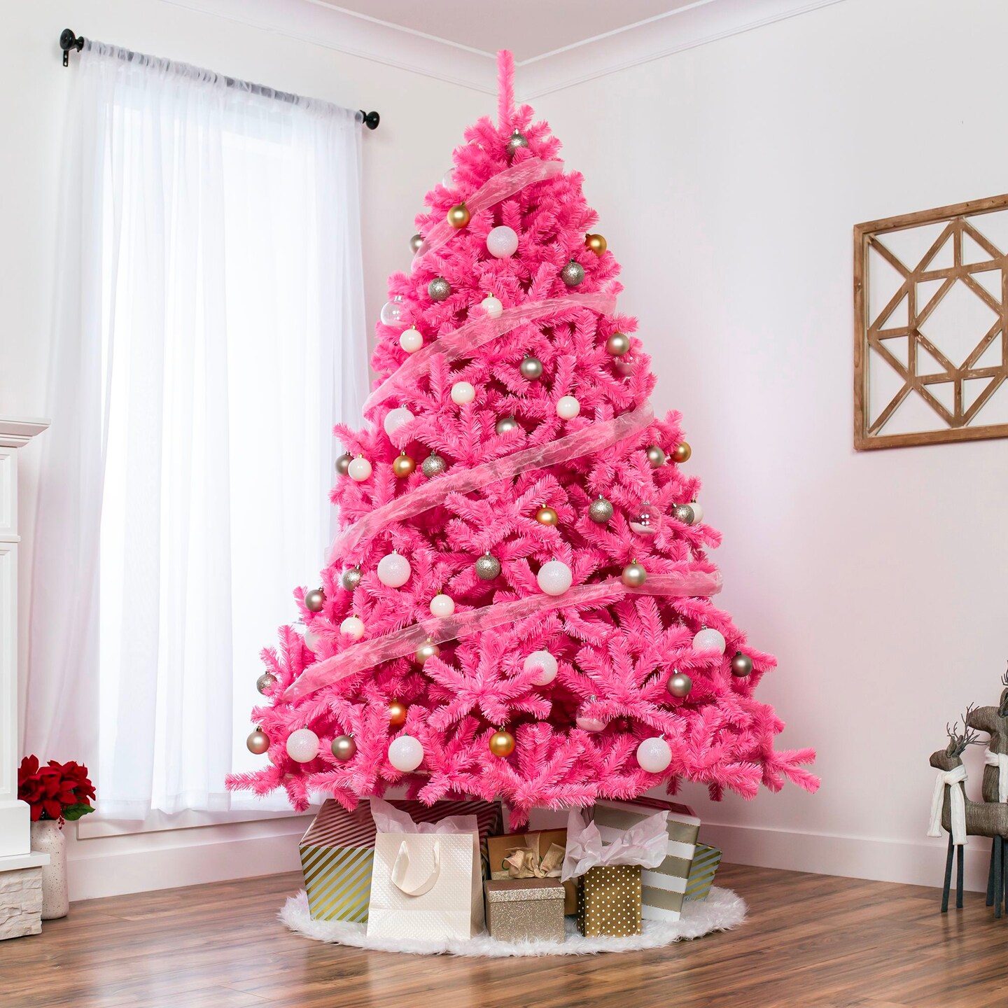 Best Choice Products Artificial Pink Christmas Full Tree Festive Holiday Decoration w/ Stand