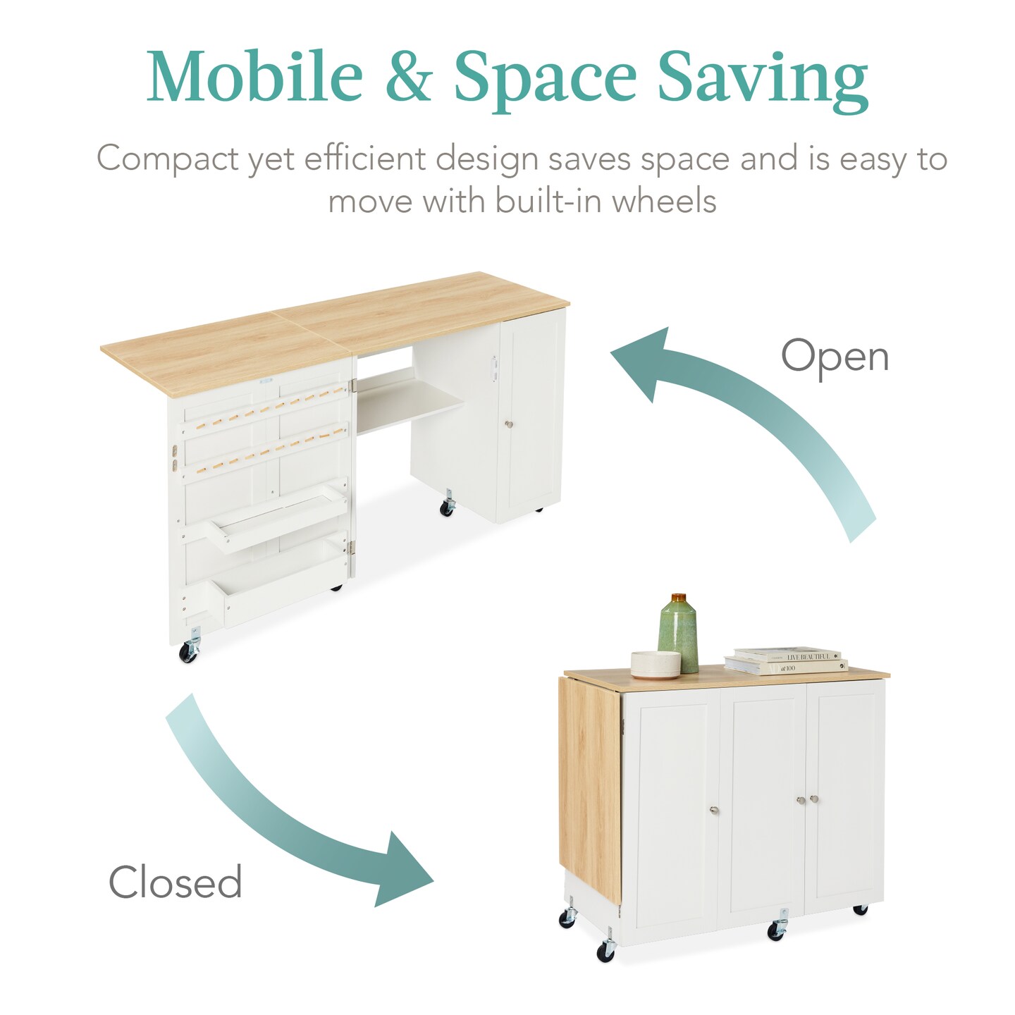 Best Choice Products Large Portable Multipurpose Folding Sewing Table w/ Magnetic Doors, Craft Storage