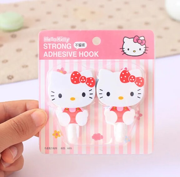 2Pcs Set Hk kitty Strong Self Adhesive Hooks Key Storage Hanger for Kitchen Bathroom Door Wall Multi-Function