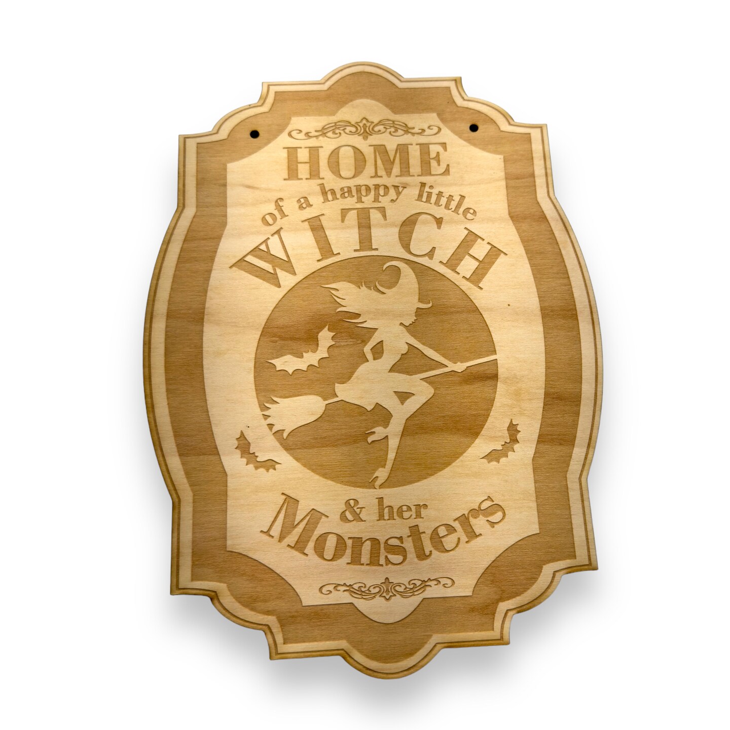 Home of a Happy Little Witch - Raw Wood Halloween Door Sign 7x9 Home of a Happy Little Witch - Raw Wood Halloween Door Sign 7x9