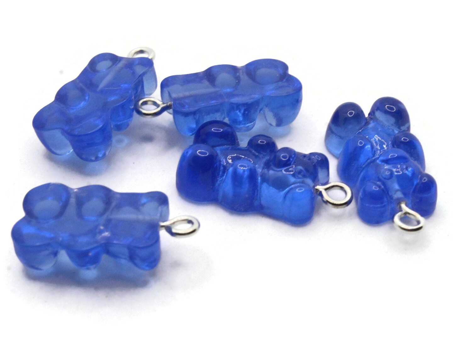 5 20mm Royal Blue Gummy Bear Charms - Resin Pendants with Platinum Colored Loops