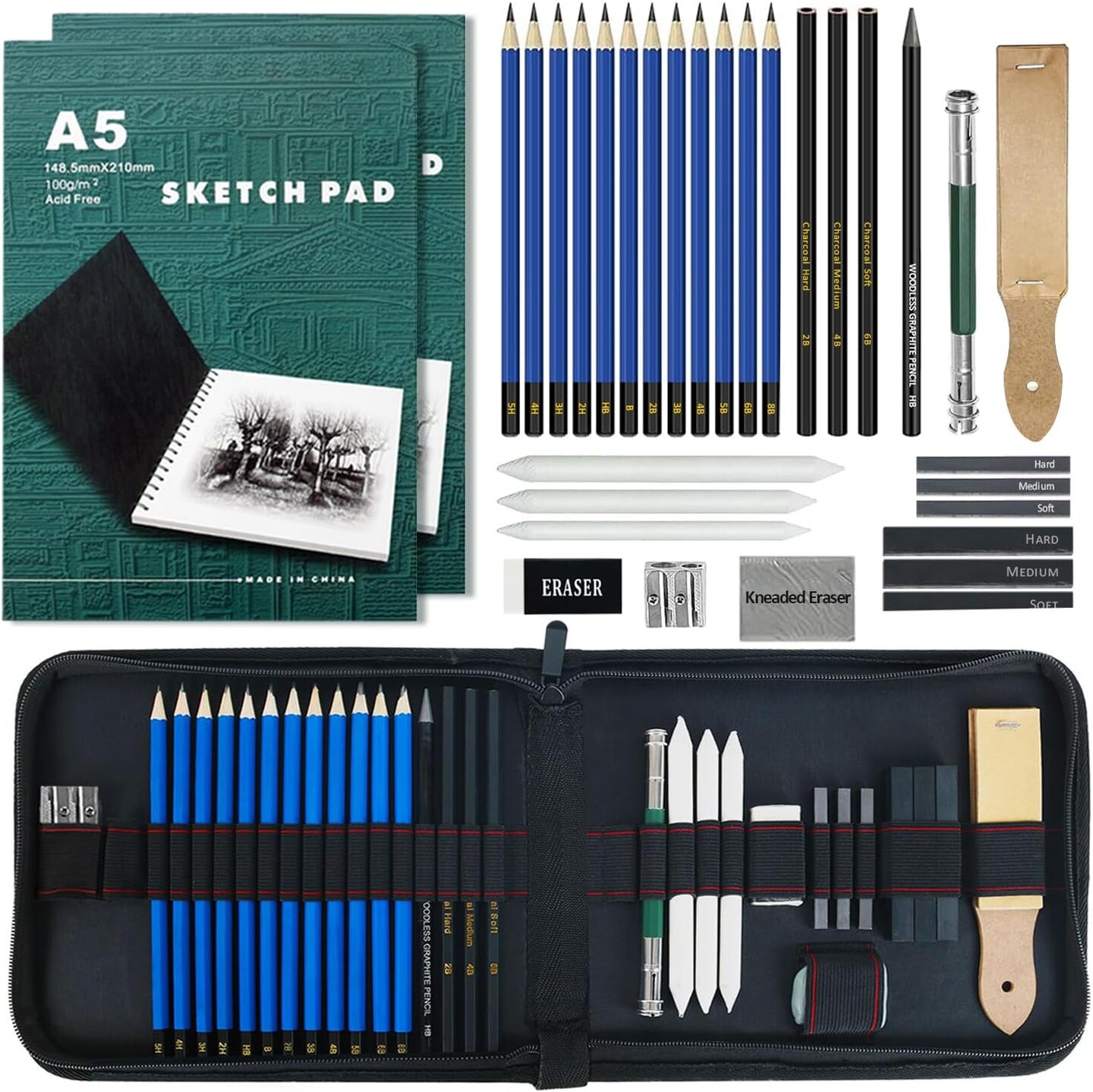 Drawing Set - Sketching Kit, 55 Pieces Art Supplies for Adults with Sketching, Graphite, and Charcoal Pencils, Drawing Supplies Art Kit with Sketchpad for Artists and Beginners