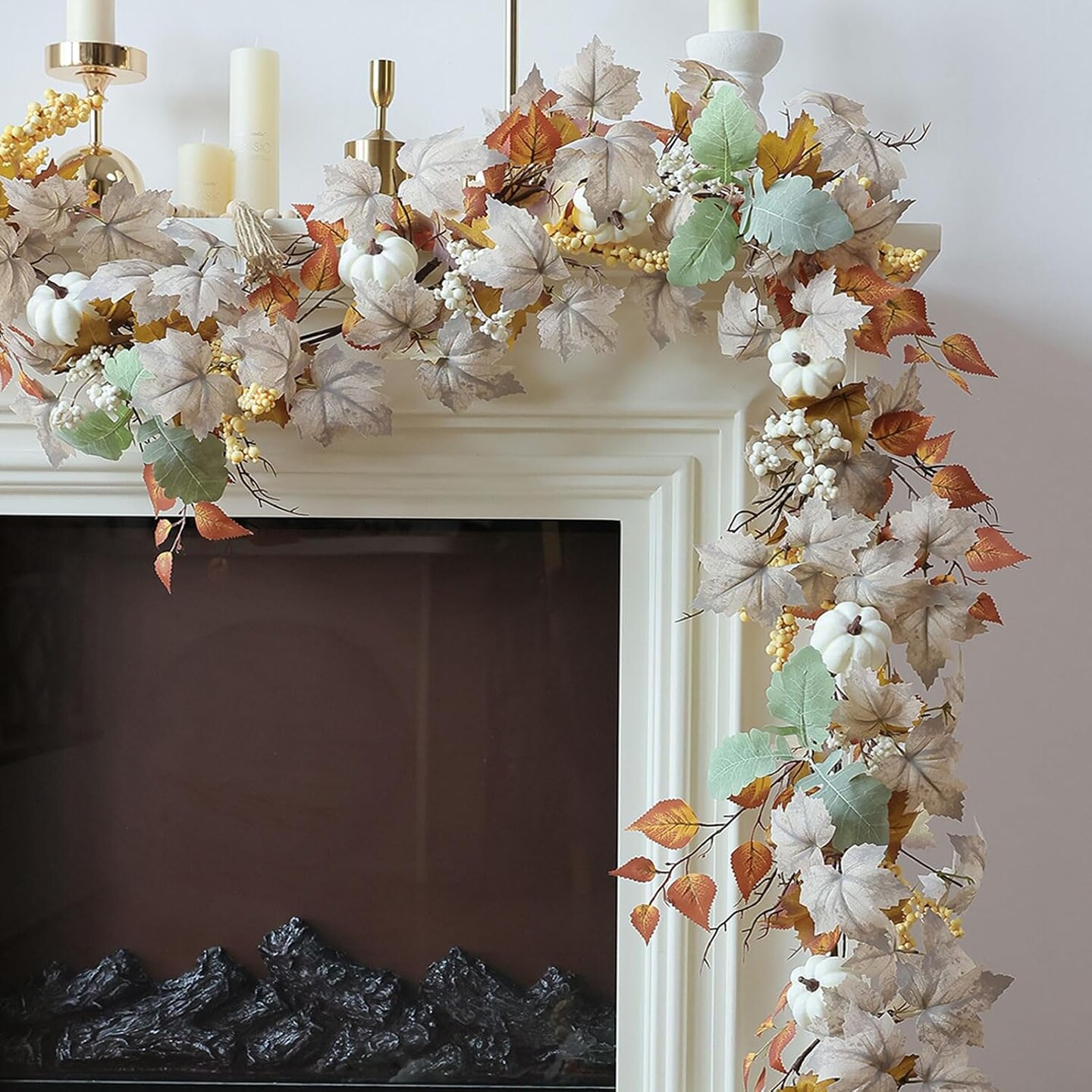 6FT Fall Maple Leaf & Pumpkin Garland – Autumn Vine Decoration for Thanksgiving, Halloween, Harvest, Home, Porch, Mantel, Fireplace, Indoor & Outdoor
