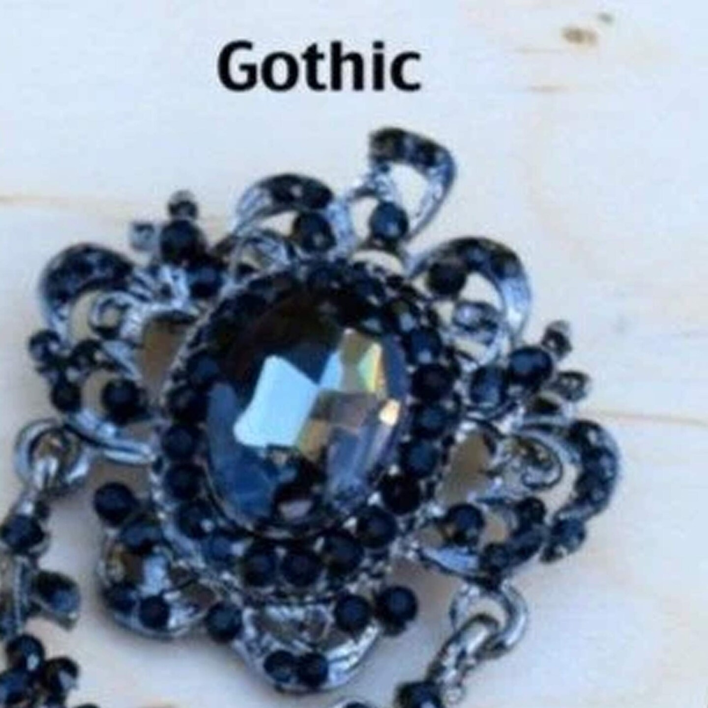 Gothic Gunmetal Brooch with Pendant and Dark Acrylic Stones for Antique Fashion Jewelry