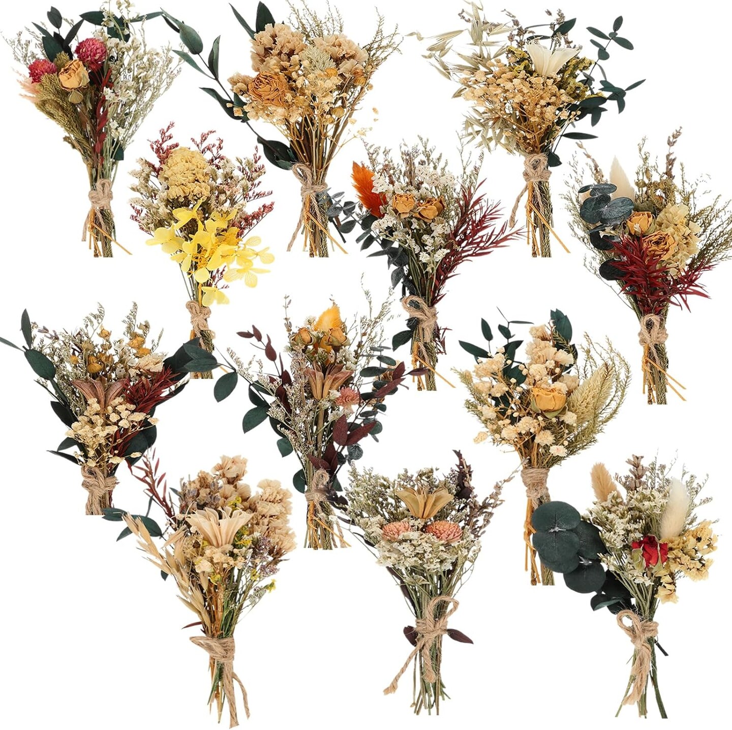 12 Pack Boho Dried Flower Bouquet - Bright