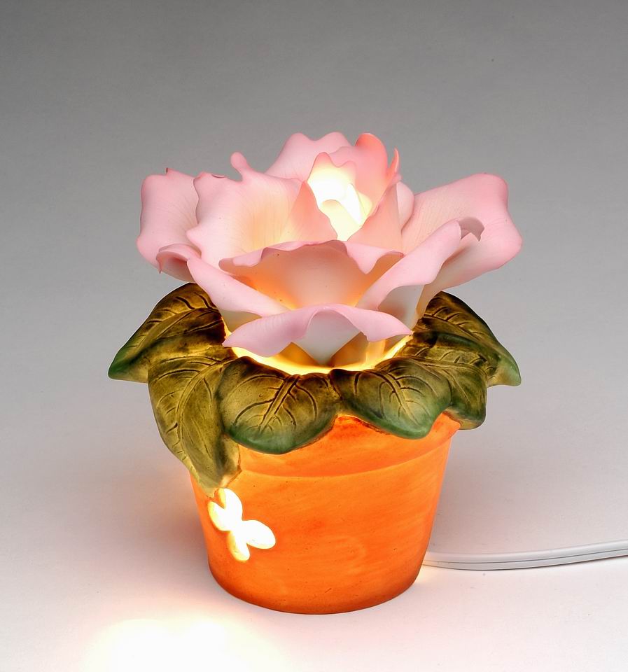 Ceramic Pink Rose in Pot Nightlight, Home Decor, Gift for Her, Gift for Mom, Romantic Decor