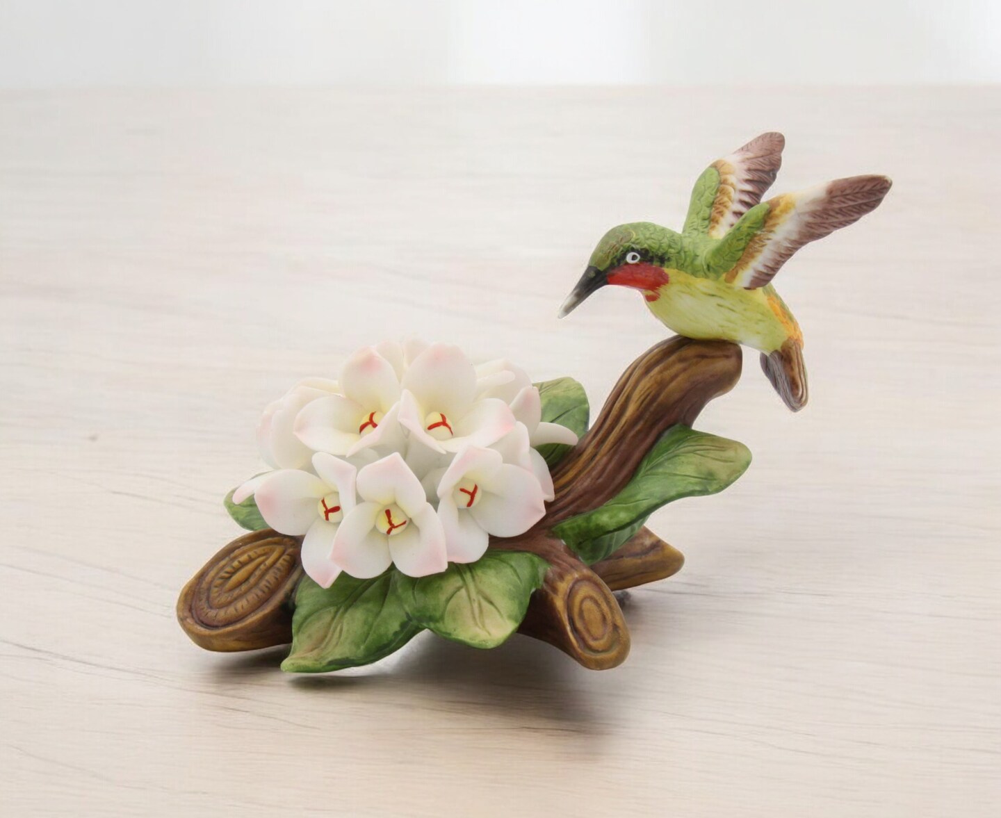 Ceramic Hummingbird with Hydrangea Flower Figurine, Garden Decor, Vintage Decor, Bird Watcher Gift, Gift for Her, Gift for Mom
