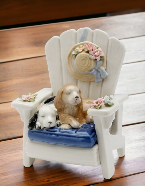Ceramic Dogs On Garden Chair Music Box, Home D&#xE9;cor, Gift for Her, Gift for Mom, Kitchen D&#xE9;cor, Dog Lover Gift, Pet Loss Gift