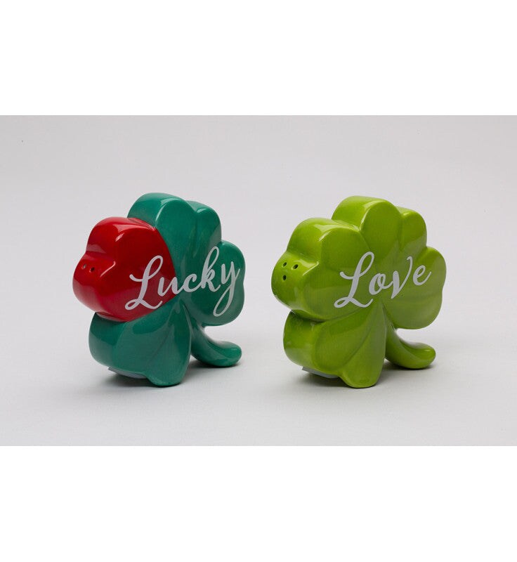 Ceramic Shamrock Lucky Love Salt and Pepper Shakers, Saint Patrick's Day Decor, Irish Decor, Gift for Her