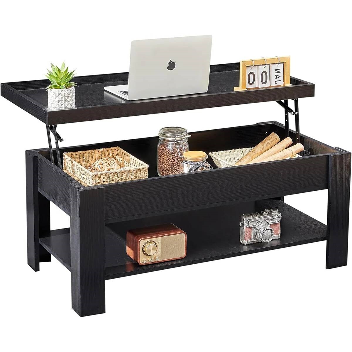 Modern Adjustable Lift Top Coffee Table with Hidden Storage Shelf for Living Room and Office