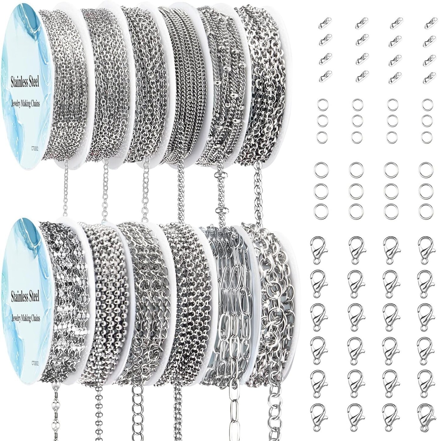 95.1 Feet 12 Rolls Stainless Steel Necklace Chain for Jewelry