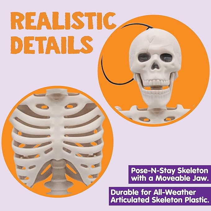 36 Inch Skeleton Halloween Decor, Halloween Skeleton with Movable Joint, Skeleton for Halloween Haunted House Accessories Bar Graveyard, Party Supplies, Halloween Decoration Outdoor Skeleton
