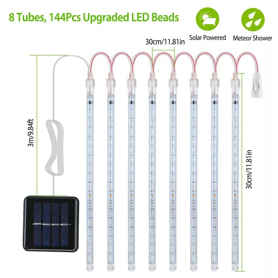 144 LED Solar Lights Meteor Shower Rain Tree String Light Garden Party Outdoor