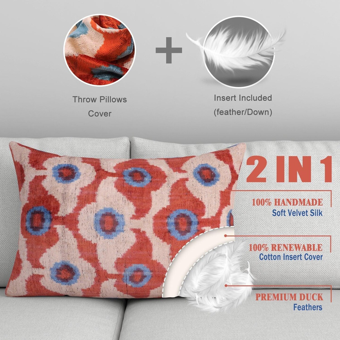 Canvello Luxury Red and top Blue Throw Pillows - 16x24