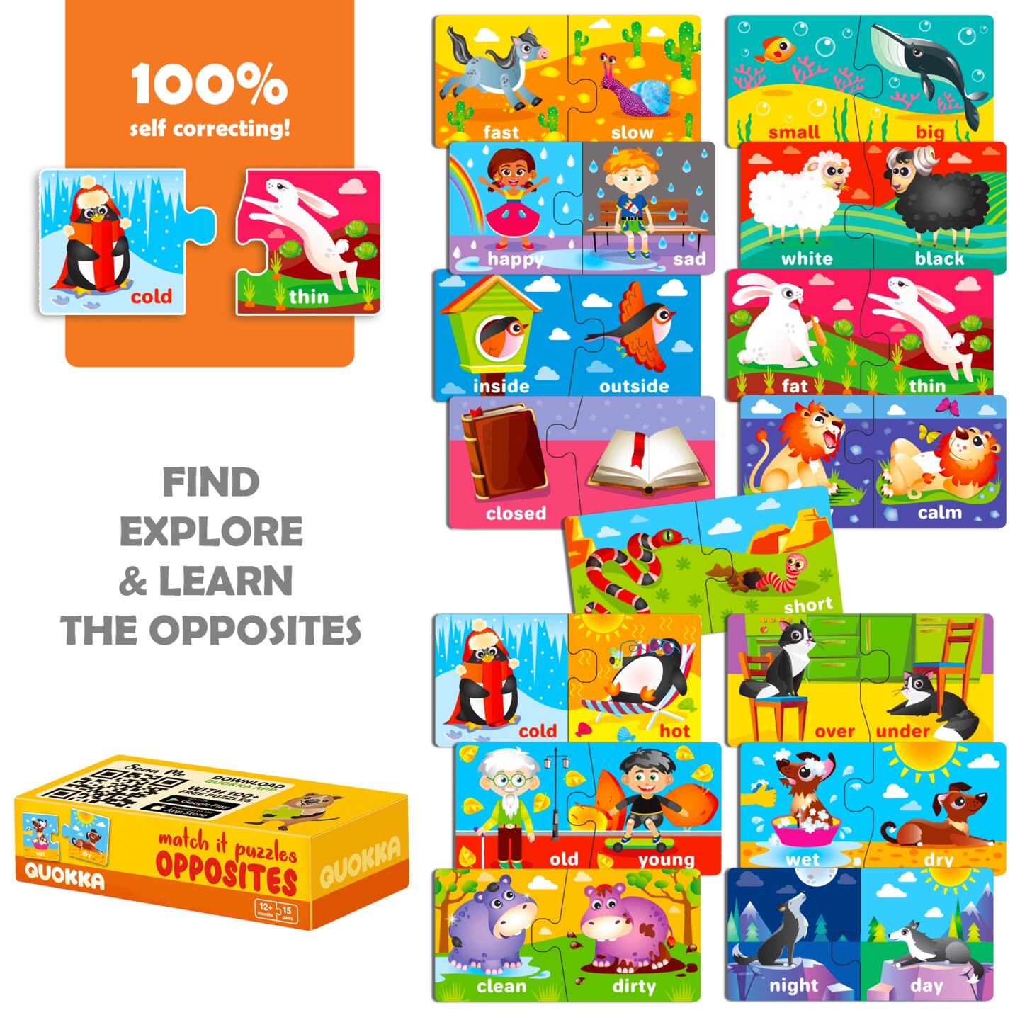 QUOKKA 5X MEGASET Puzzles for Toddlers 3-5 - Matching Games for Kids Ages 2-4 - Numbers Animals Opposites ABC Learning for Toddlers 1-3 Year Old - Educational Toy Activities for Boy and Girl