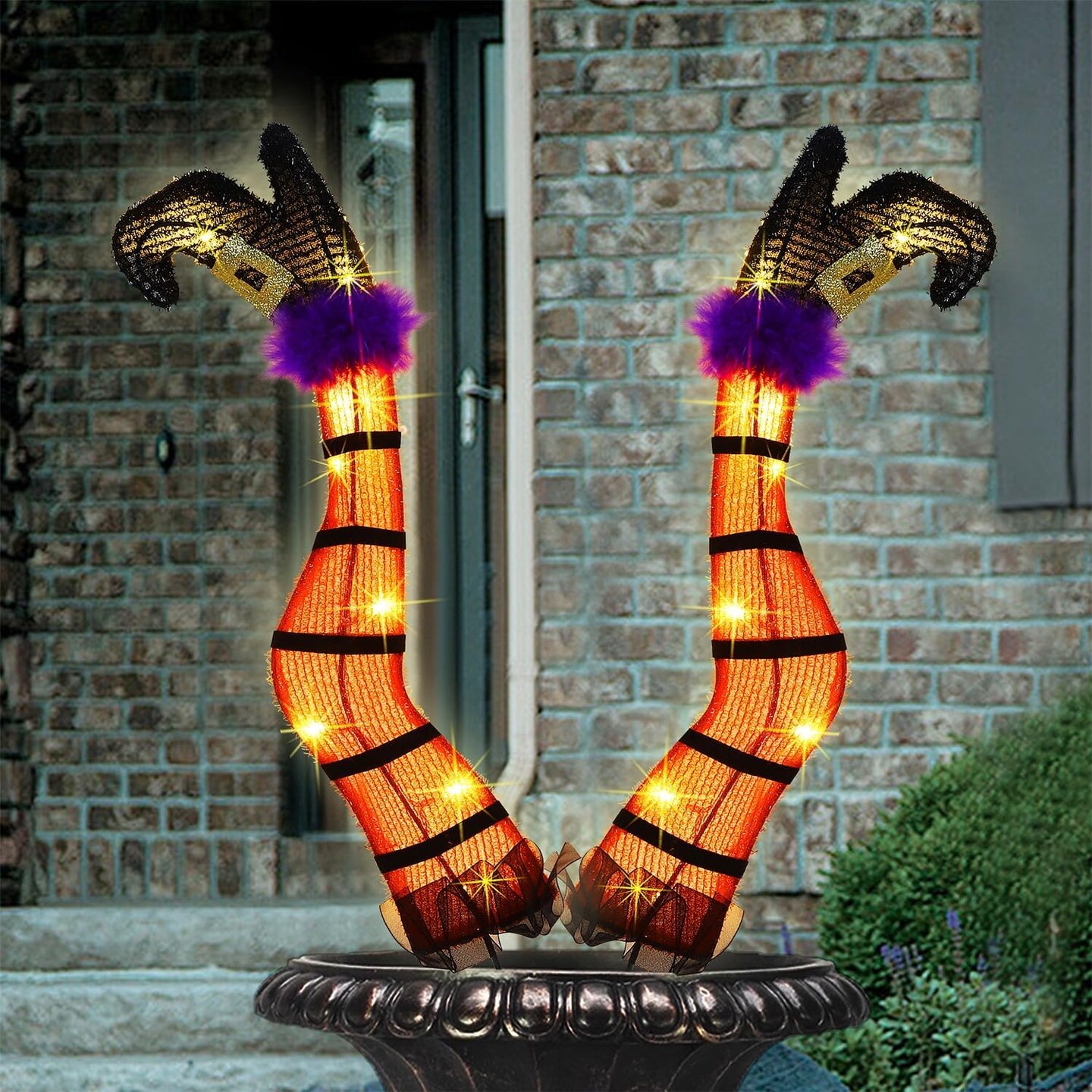 Set of 2 Halloween Lighted Wicked Orange Witch Legs with Stakes