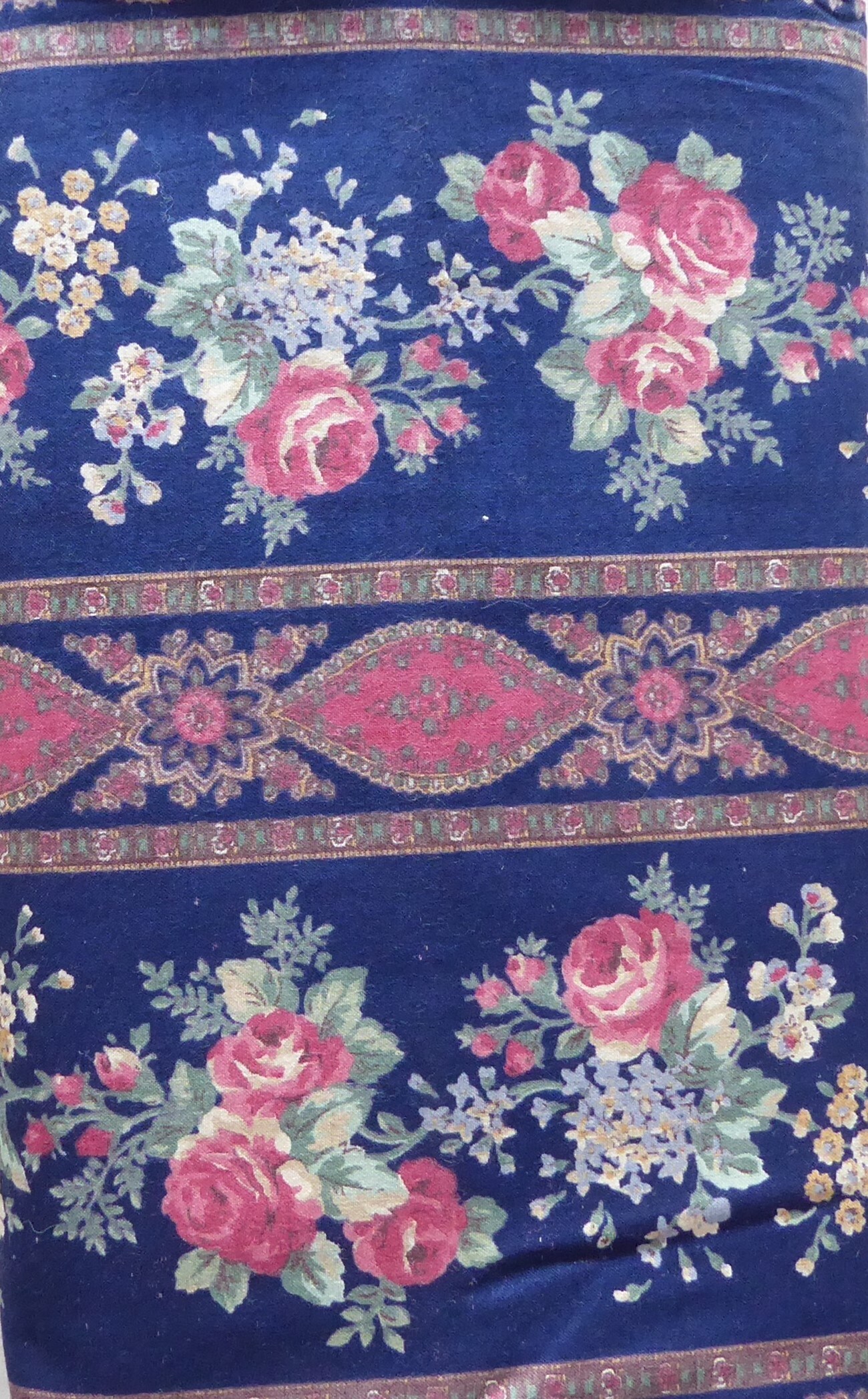Vintage Roses on Dark Blue Floral Cotton Fabric by Joan Kessler Concord Fabrics