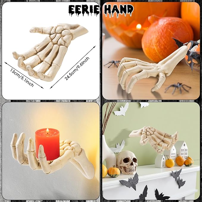 Halloween Wall Decorations Indoor or Outdoor - Halloween Gothic Home Decor Pack of 3 Wall Mounted Creepy Reaching Hands - Life-Sized Horror Hands Hanging Wall Art Sculpture(Candles Not Included)