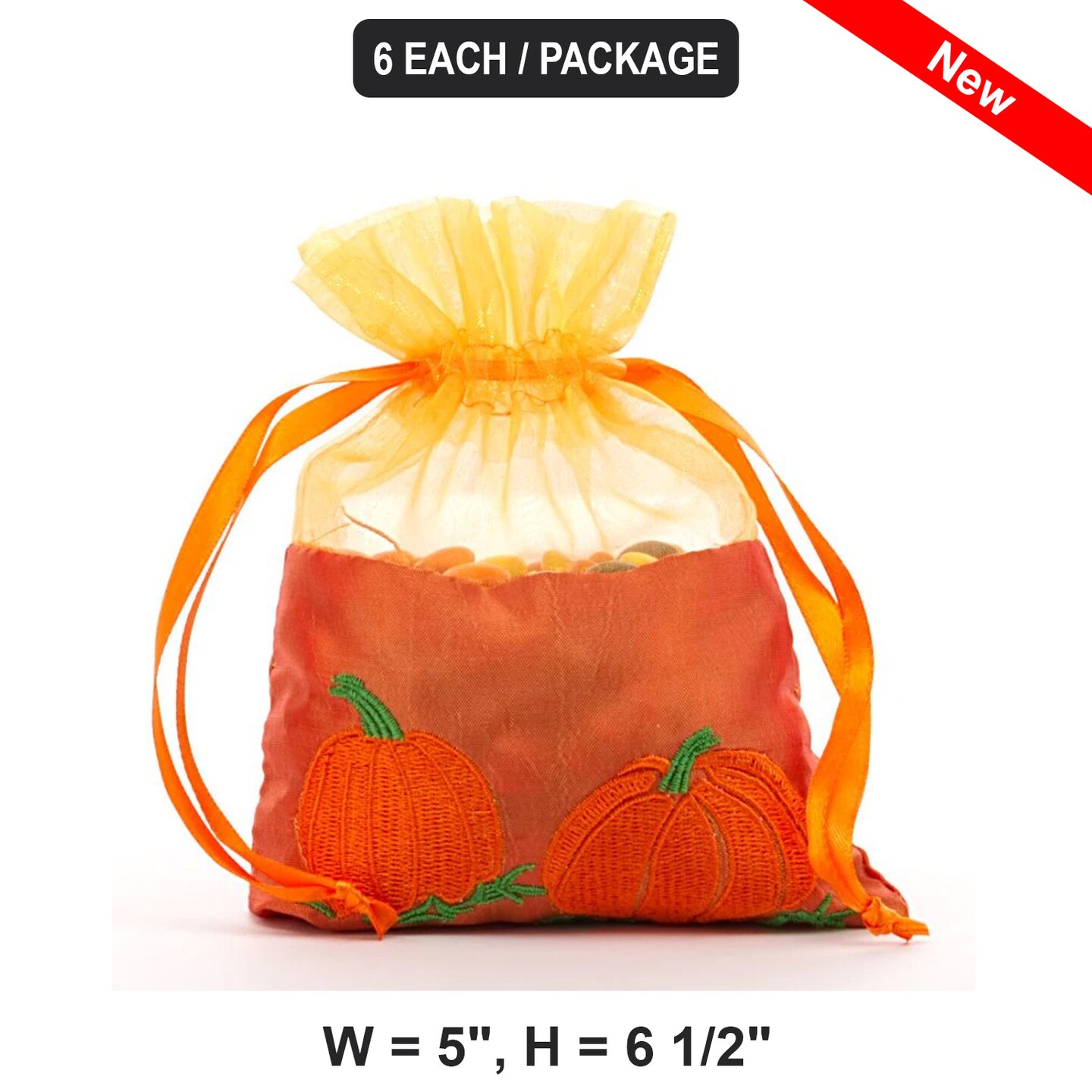 Versatile 5&#x22; x 6.5&#x22; Pumpkin Taffeta Bags 6 Each per Package