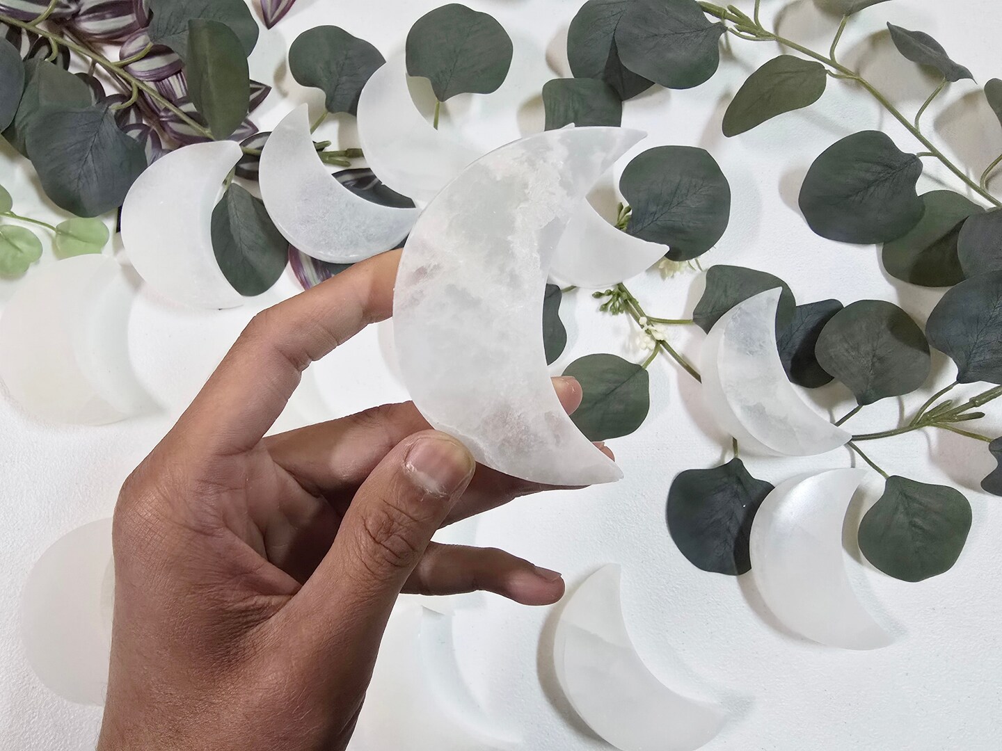 Selenite Crescent Moon Natural Polished Selenite for Cleansing & Charging Crystals