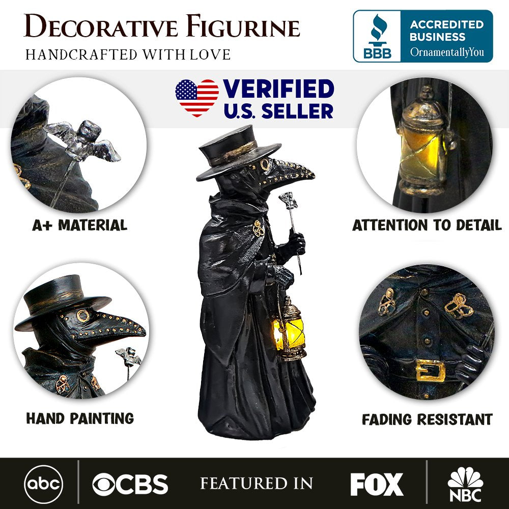 Plague Doctor Creepy Home Figurine, 8&#x22; LED Haunted Halloween House Statue