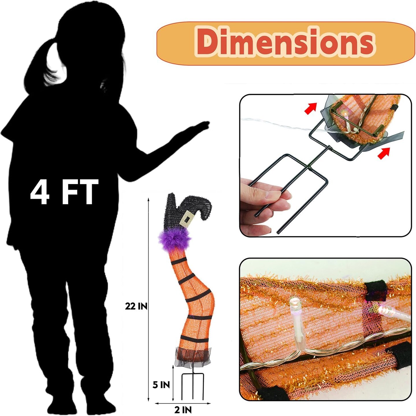 Set of 2 Halloween Lighted Wicked Orange Witch Legs with Stakes