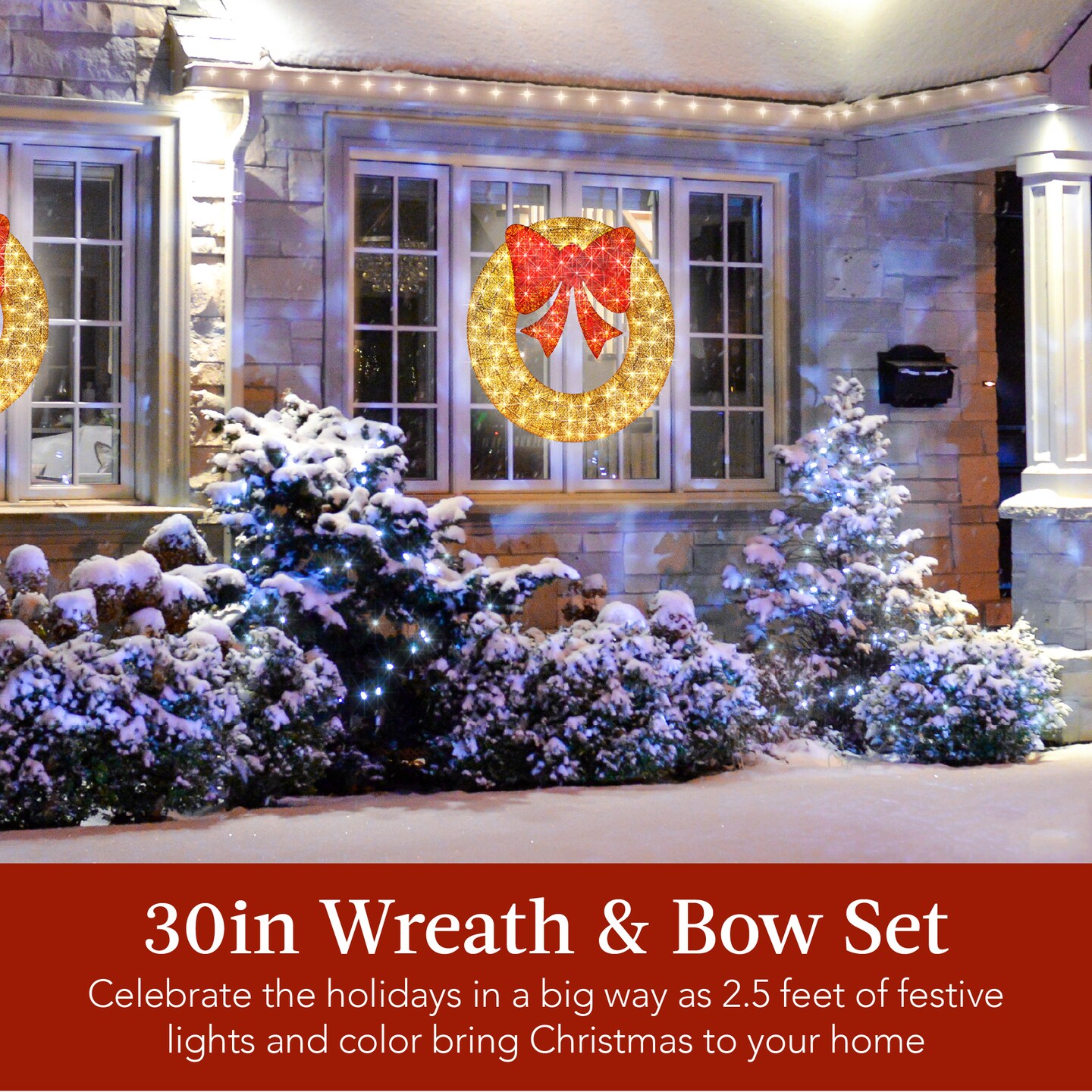 Best Choice Products 30in Pre-Lit Outdoor Christmas Wreath, LED Metal Holiday D&#xE9;cor w/ 100 Lights, Bow
