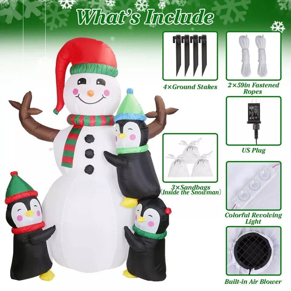 70" Inflatable Christmas Snowmen Blow-Up Outdoor Display with LED Light