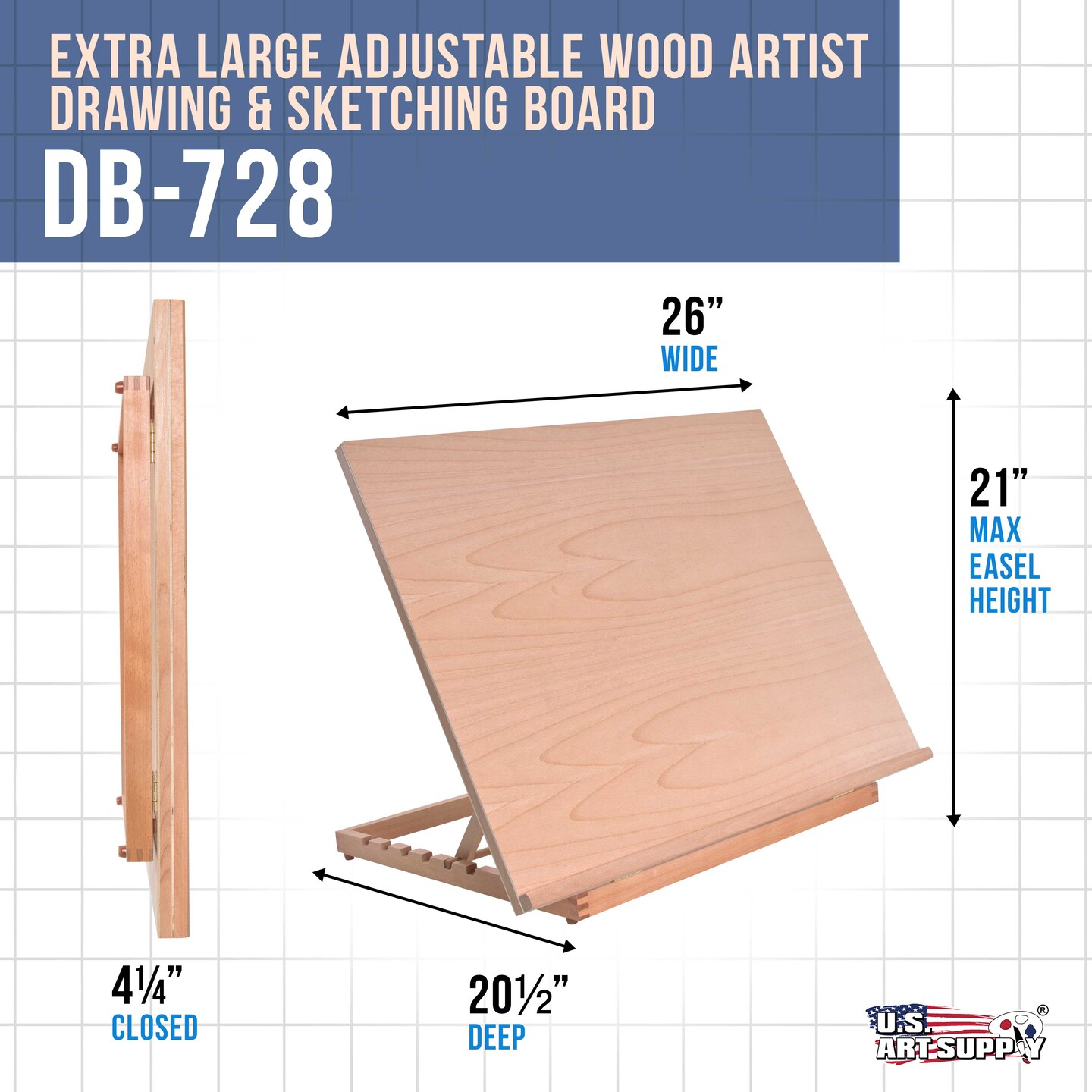 Extra Large Adjustable Wood Artist Drawing &#x26; Sketching Board 26&#x22; Wide x 21&#x22; Tall